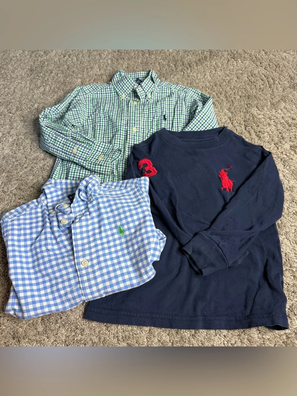 Ralph Lauren Plaid Long Sleeve Button Down Shirt & T-shirt 3T blue big pony logo